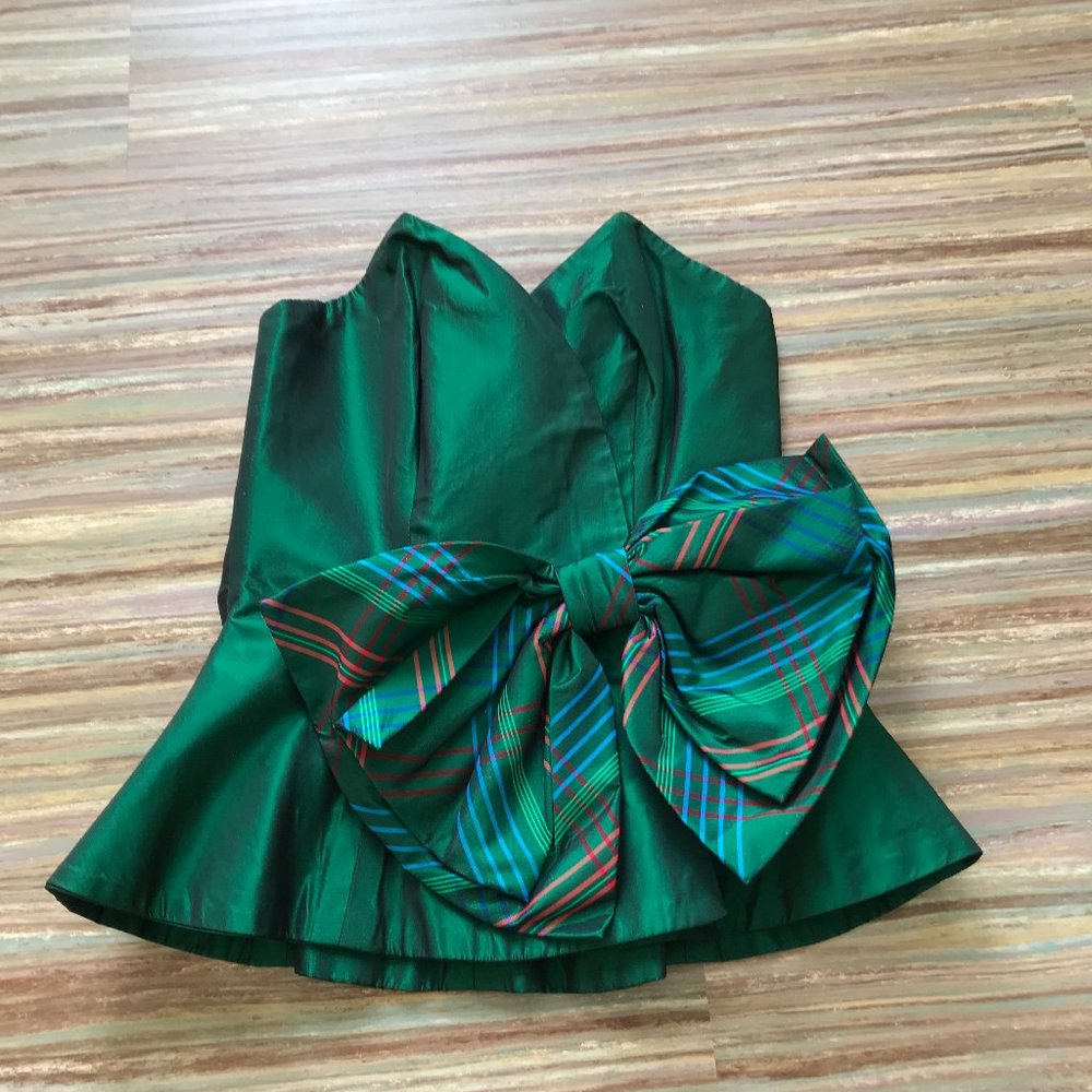 Pat McDonagh Iridescent Green Tartan Bustier Corset Top Vintage St Patrick's Day - Picture 8 of 11
